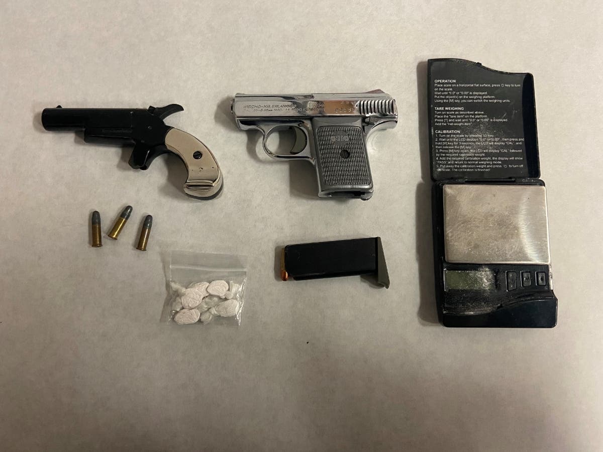 Police said the guns and fentanyl pictured here were recovered from a Rohnert Park man in a traffic stop Saturday.