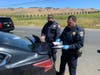 A pursuit comes to an end Tuesday on state Highway 12 west of Interstate Highway 80 in Solano County.