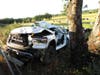 The California Highway Patrol said this driver of this Ram Rebel pickup truck was under the influence of alcohol when he hit two bicyclists, then crashed into a utility pole and a tree.