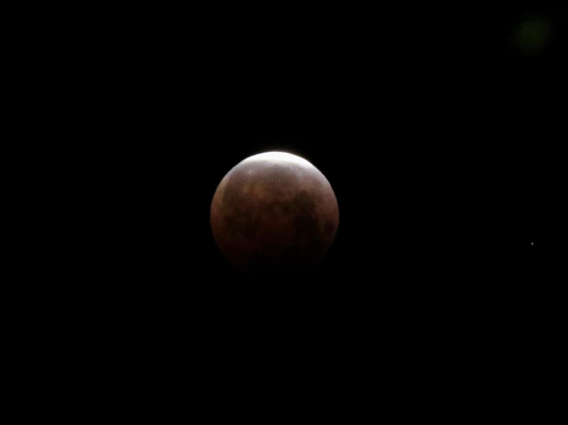 The super flower blood moon lunar eclipse is pictured May 26 from Pleasant Hill.