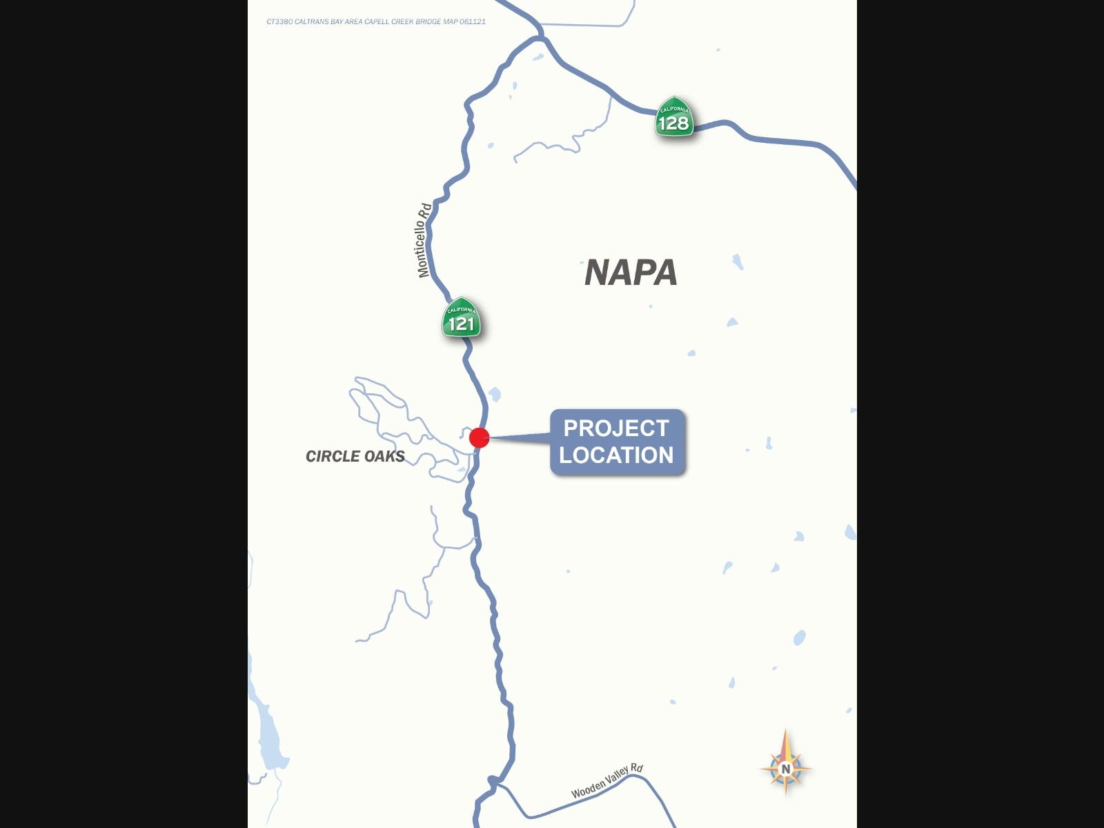 A map shows the site of the 121 Capell Creek Bridge Repair project.