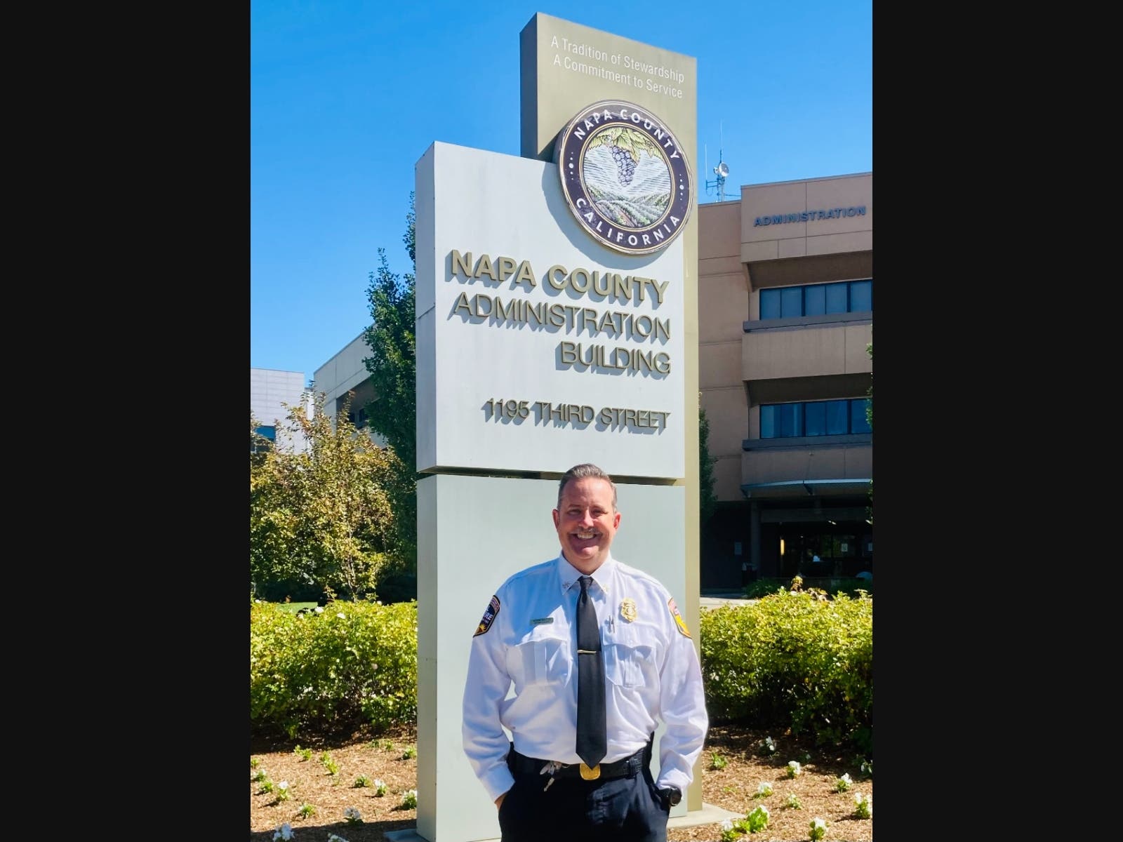 Napa County fire Chief Jason Martin is pictured outside the county's administration building.