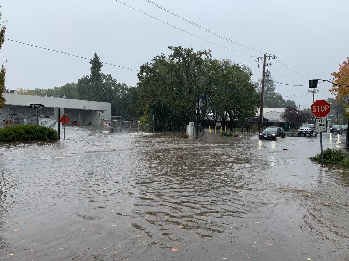 Petaluma Avenue in Sebastopol is flooded Sunday near Abbott Avenue.