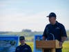 Adm. Karl Shultz, Coast Guard commandant, speaks at a groundbreaking ceremony Friday for a renewable energy microgrid on U.S. Coast Guard Training Center (TRACEN) Petaluma, California.
