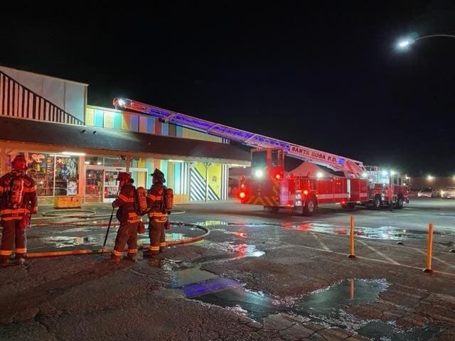 The Santa Rosa Fire Department responds to a commercial structure fire at 11:11 p.m Sunday at 777 Sebastopol Road, the site of the former Dollar Tree store.