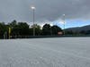Hail covers the St. Helena High School football field Tuesday afternoon.