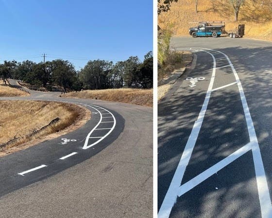 Examples of newly installed bicycle turnouts at Mount Diablo State Park.