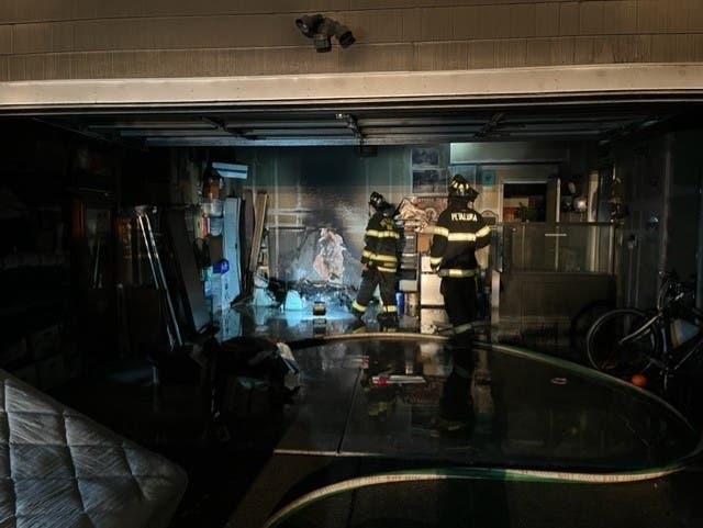 The scene of a garage fire Sunday night in Petaluma.