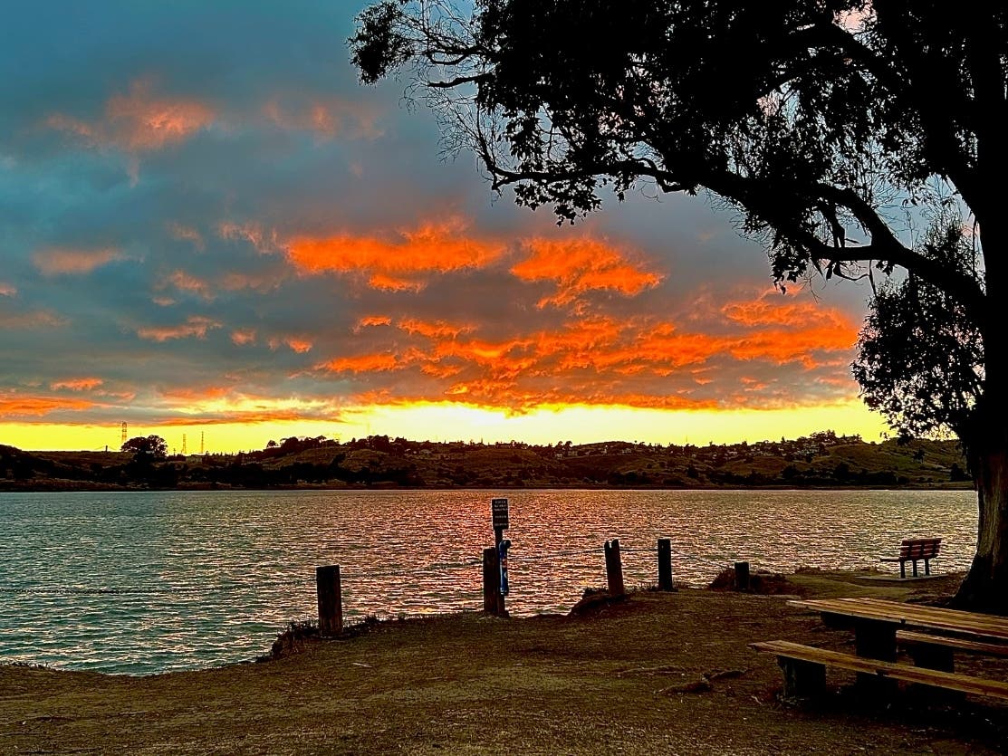 The beautiful sunset reflected in the water.