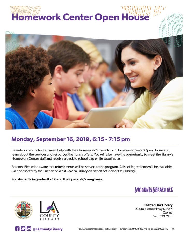 Sep 16 Charter Oak Library Homework Center Open House Baldwin Park 