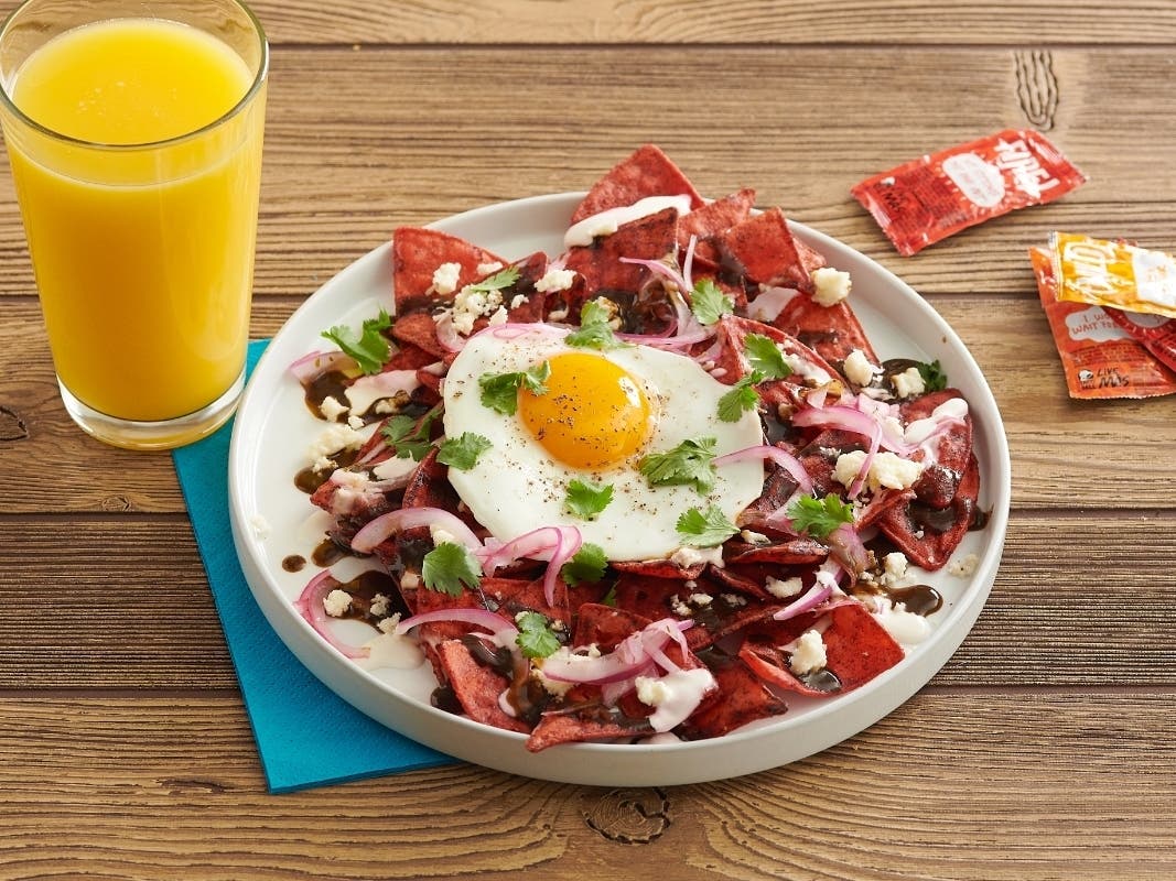 Fire Chip Chilaquiles: a dish served on site at the The Bell: A Taco Bell Hotel and Resort in Palm Springs, CA. 