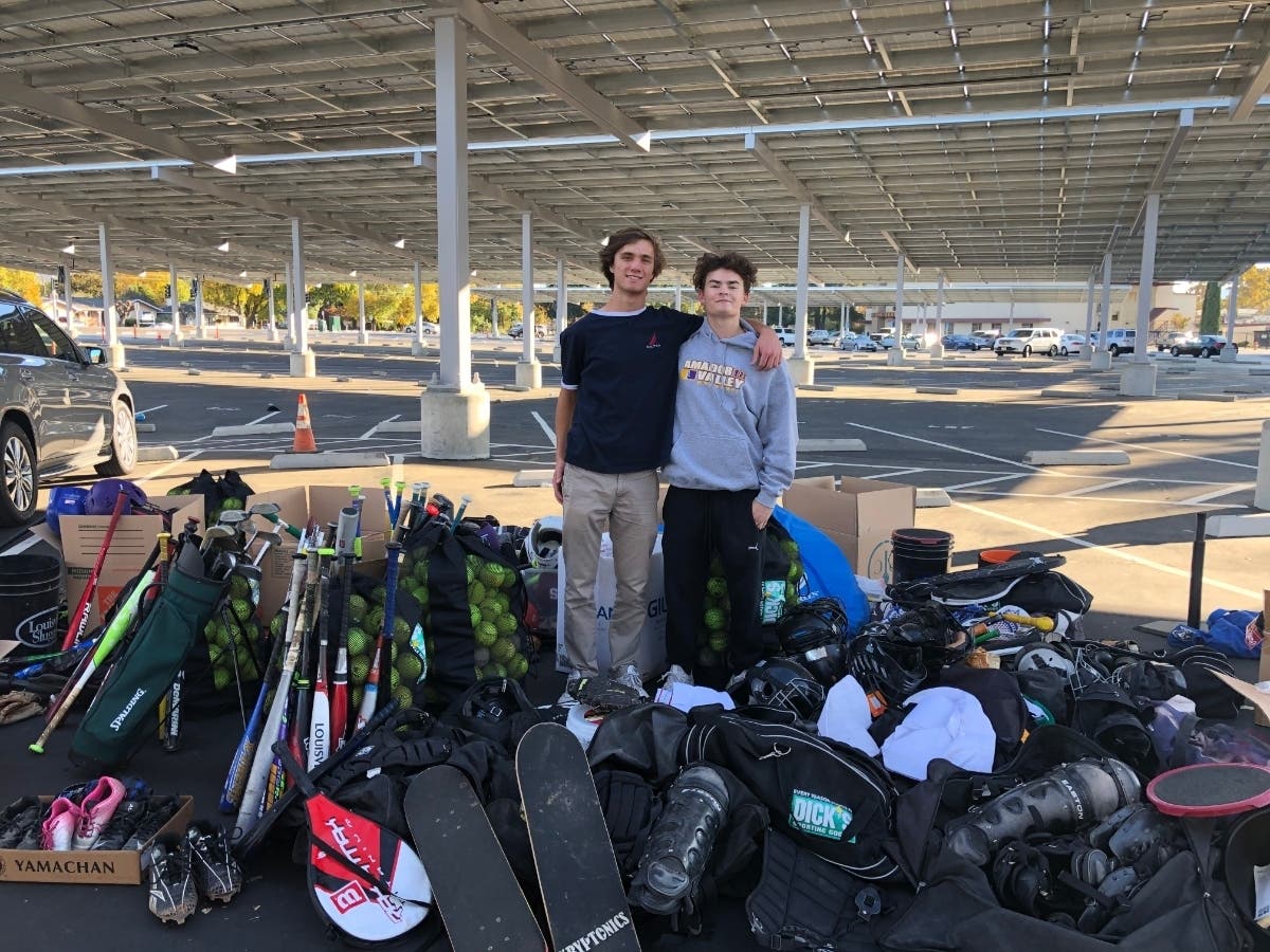 Monty Sage (left) and Brent Friedman (right), from  Amador Valley High School, launched recent sport-gear drive for charity.