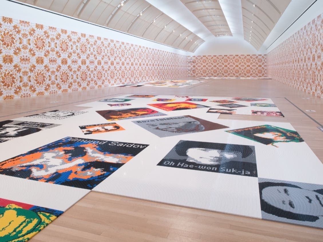 Ai Weiwei: Trace exhibit, featuring portraits made up of thousands of plastic LEGO® bricks, is on view at Skirball Cultural Center, Los Angeles, CA.