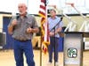 Andy Domenigoni speaks during the dedication ceremony for the new gym
floor at the Francis Domenigoni Community Center in Winchester.