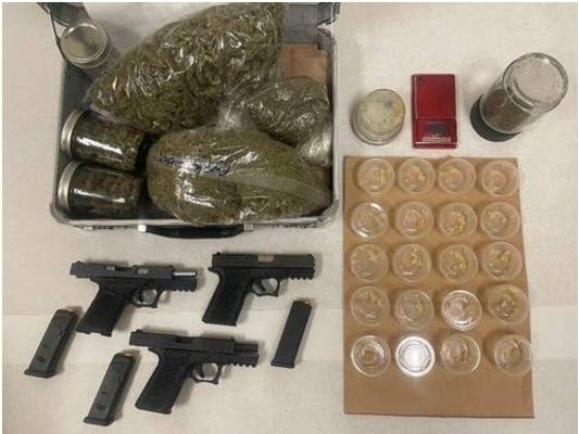Three, non-serialized handguns, stolen property, marijuana and marijuana-sales paraphernalia retrieved after warrant served in Coachella, CA.