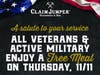 Claim Jumper will be offering a free entree to all veterans and active military on Nov. 11.
