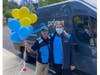 Alexander Ponce (right), a delivery driver with Amazon in Walnut Creek, helped plan a birthday surprise for Ozzy Wedeking, a teen with cerebral palsy, who adores his local Amazon drivers.