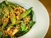 Snap pea side with dukkah & lemon oil is among dishes on the new summer menu at Roger at The Ameswell Hotel in Mountain View.