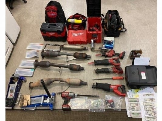 A warrant search of a home connected to the suspects yielded such loot as identity theft info, "freshly cut" catalytic converters,  stolen tools and counterfeit cash, the San Diego County Sheriff's Department said.