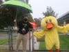 It was duck weather in Sayville for Sunrise Drive Principal Dr. James Foy and Sunny the Safety Duck Mascot