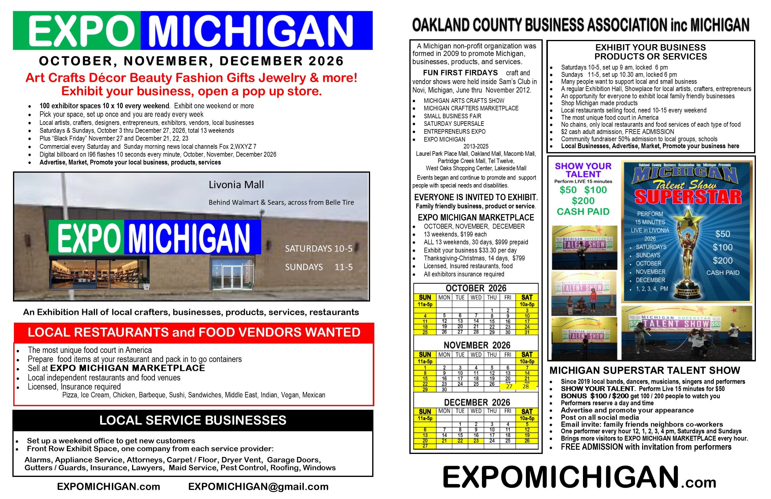 EXPO MICHIGAN MARKETPLACE artists, crafters, entrepreneurs, local businesses and restaurants