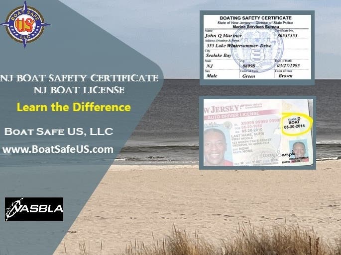 NJ Boat Safety Certificate vs NJ Boat License
Boat Safe US, LLC    www.BoatSafeUS.com
