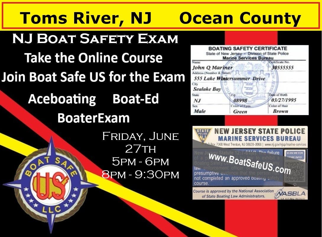   NJ Boat Safety Exam for the Online Course  - Toms River