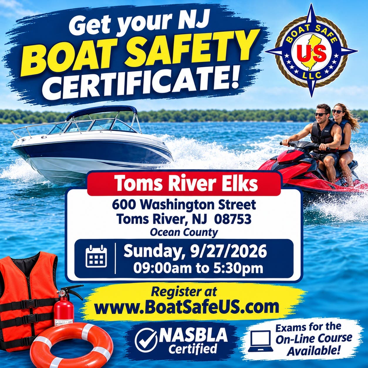 NJ Boat Safety Class & Exam in Toms River  (One Day)
