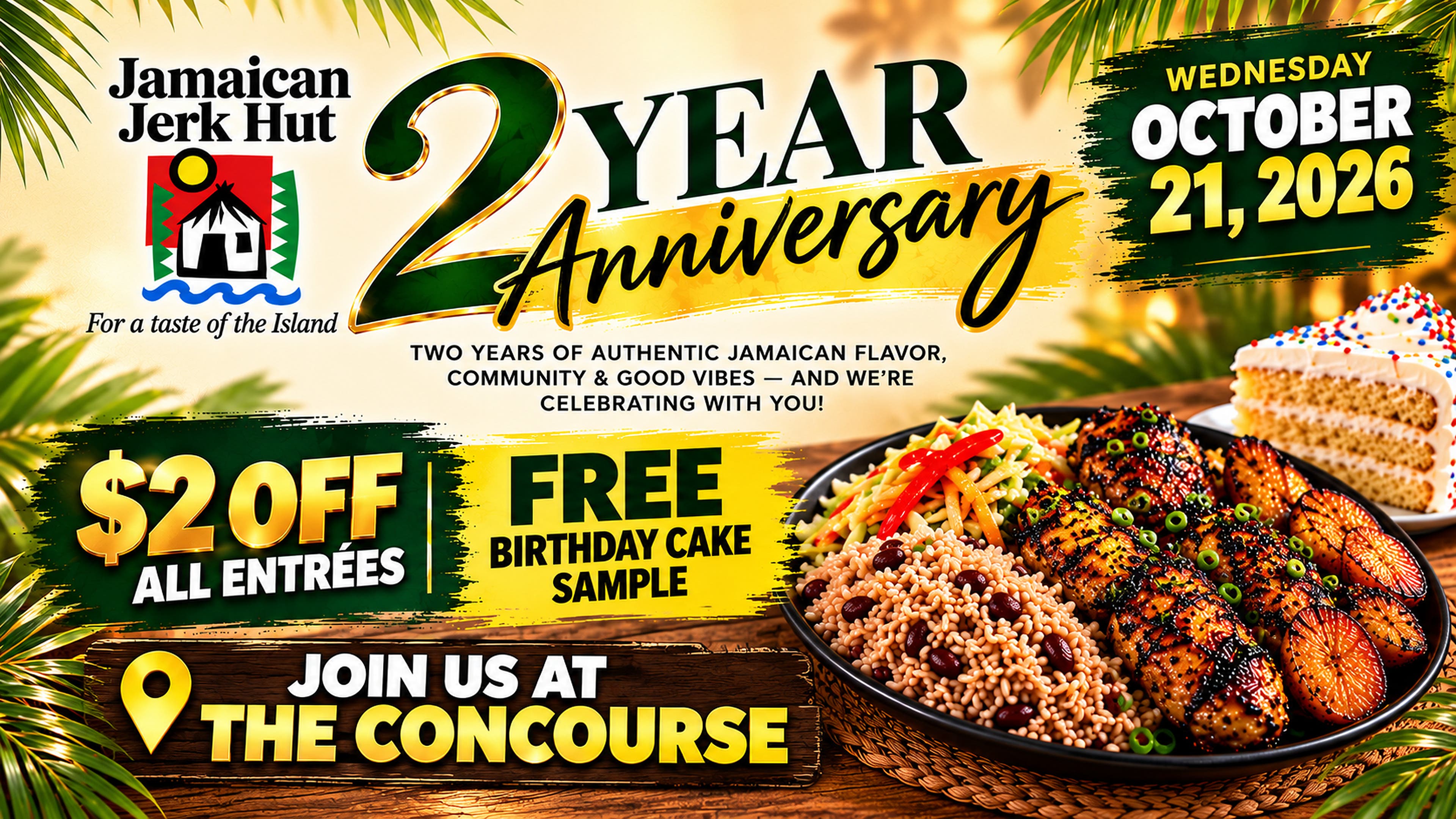 Celebrate Jamaican Jerk Hut's 2nd Anniversary