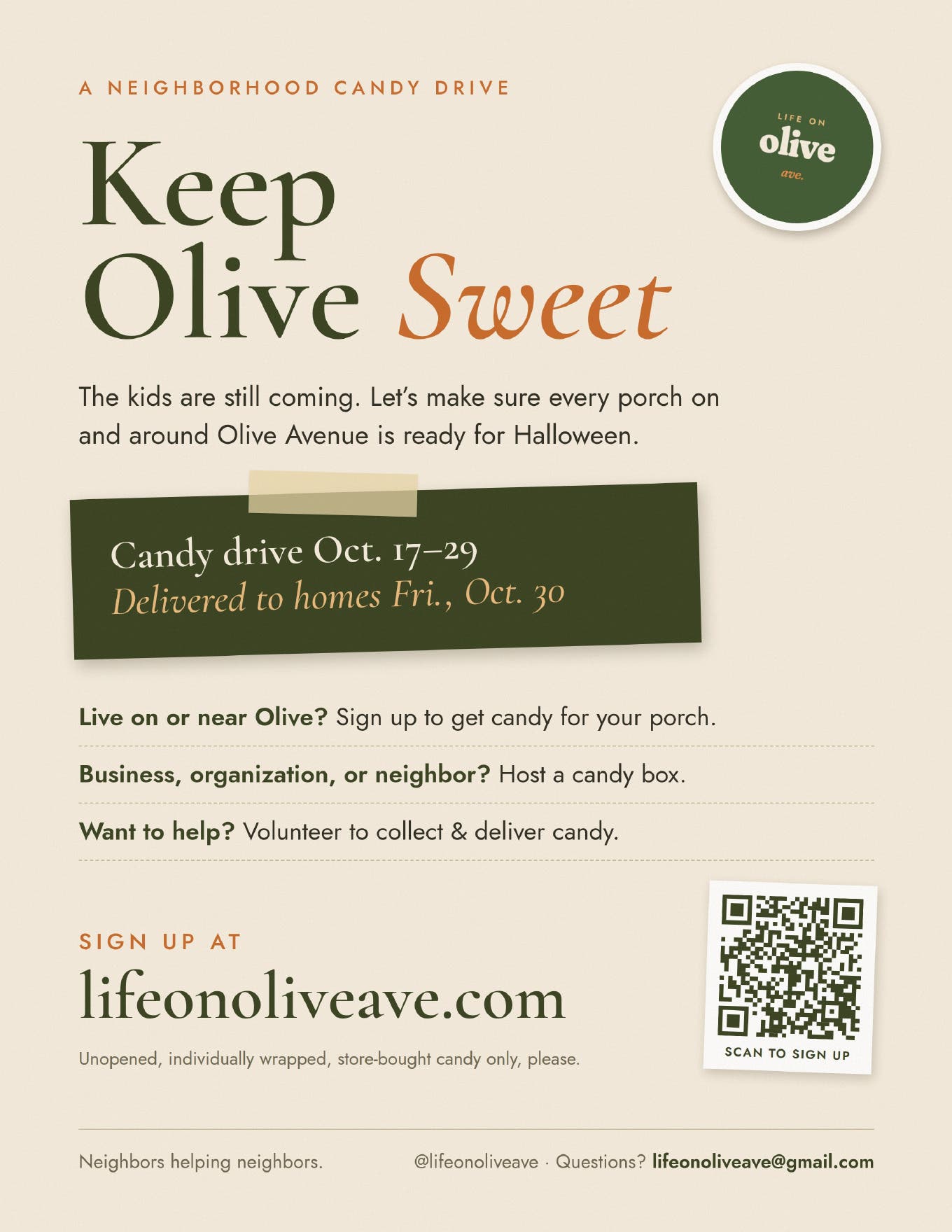 Keep Olive Sweet: A Neighborhood Candy Drive