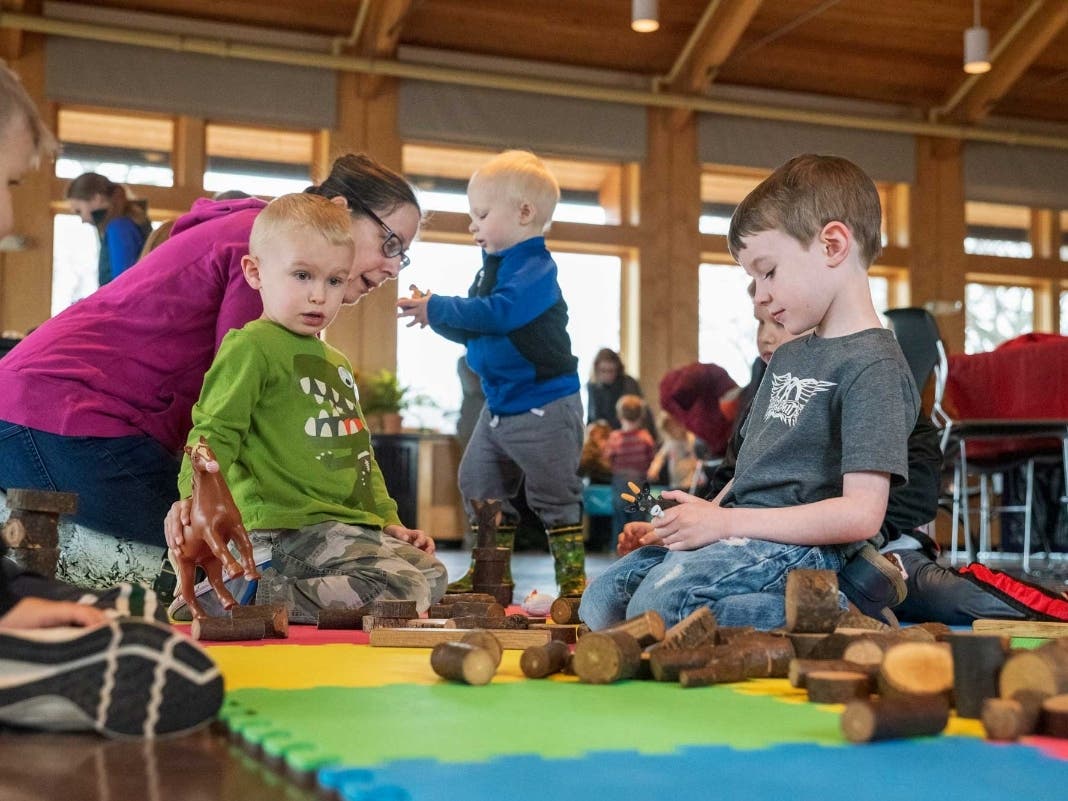 Preschoolers play and learn about nature during a Little Explorers program at Four Rivers Environmental Education Center in Channahon.