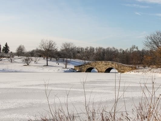 Lisle Community Park Pond Covered in Ice & Snow