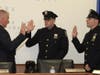 Trustee Mark Hyer administers the oaths of office to Kyle Lucia and Daniel Venditto during a swearing-in ceremony at Village Hall Thursday, November 7, 2019.