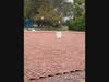 The original bricks are being laid in a herringbone pattern, which matches the original lot.