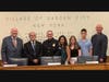Sergeant Stephen Touhy (center) is pictured with Trustee John Delany, Mayor Cosmo Veneziale, Police Commissioner Kenneth Jackson (far right), his wife, Nancy, son Cole, and daughter, Keira.