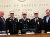 Trustee Bruce Torino, appointed Fire Commissioner, and Deputy Mayor Thomas O’Brien are pictured with (from left) 1st Assistant Chief James Taunton, Chief of Department Matthew F. Pearn and Third Assistant Chief Devyn Moody.