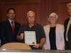 Plymouth Township Council recognize long-time fire marshal Andy Mount (center), who will retire on Oct. 1.