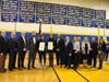 Rowan College of South Jersey and Gloucester County officials celebrate the achievements of RCSJ Veterans of the Year: Cumberland campus student, Jada Love (center-left), and Gloucester campus student Johanna Magner (center-right). 
