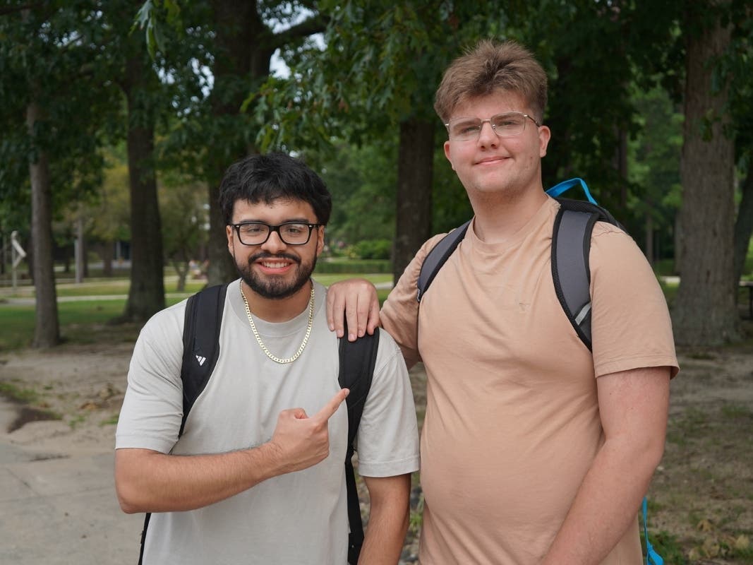 Freshman friends Raul H. and Zachary C. were happy to run into each other on the RCSJ–Cumberland campus during the first week of the Fall 2026 Semester.