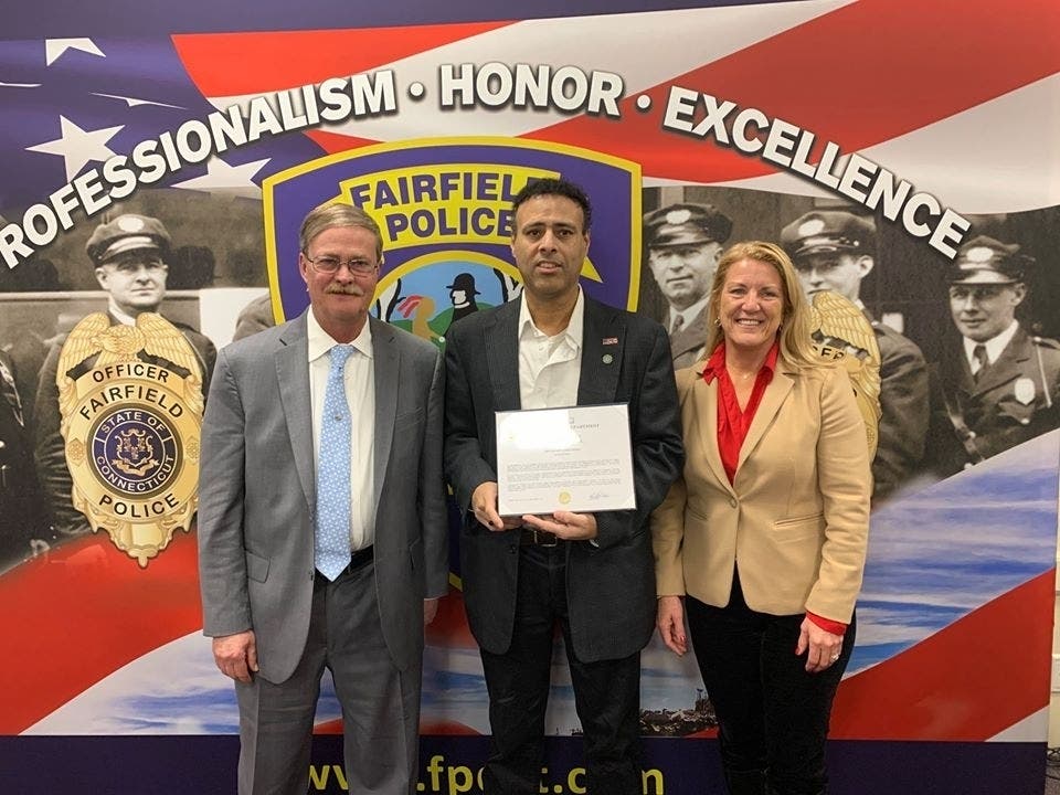 Lt. James Perez was recently presented with the Lifesaving Award for helping to save an elderly man’s life at a local gym in 2018.
