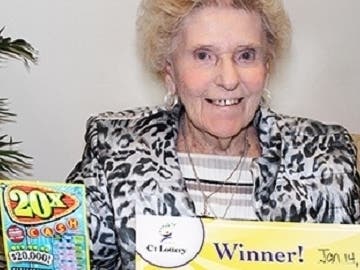 Shirley Stevens, 87, of Wallingford, claimed a 20X Cash 5th Edition top prize after celebrating a Vikings win.