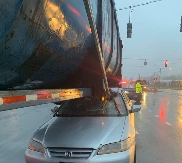 A car and truck collided this week in South Windsor.