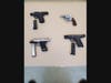 Police seized four guns during the arrest of five people in connection with two armed robberies in Hamden early Sunday morning.