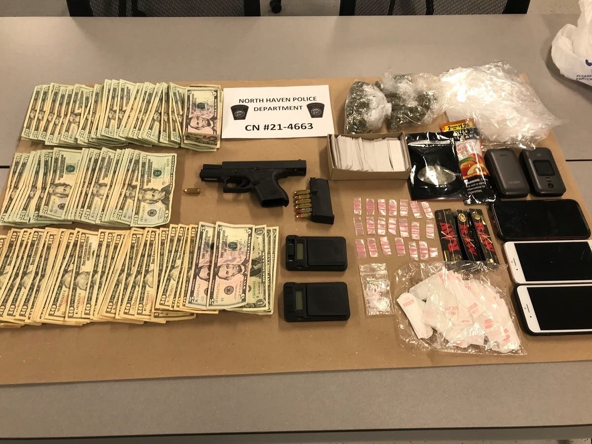 Items seized after a traffic stop Tuesday in North Haven, according to police.