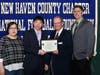 Hamden High School’s Samuel Han with mother Min Cho Han, scholar athlete chairman Kevin O'Brien and coach Tom Dyer.
