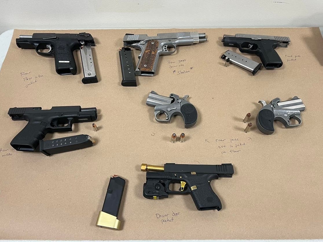 Guns seized as evidence after a traffic stop Monday in West Haven, according to police.