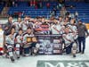 The Lyman Hall hockey team celebrates its CIAC Division II state championship on Friday night at the M&T Bank Arena at Quinnipiac University in Hamden.