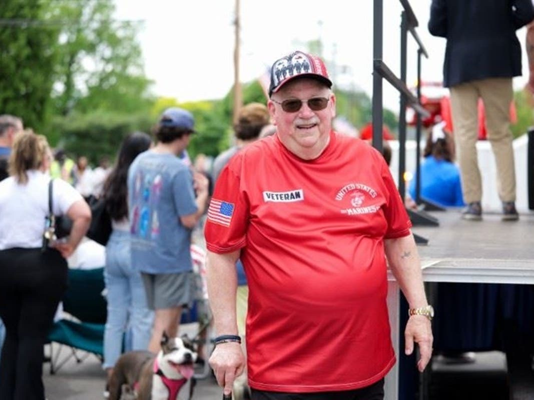 George “Butch” Treat, a Marine Corps veteran who served in the Vietnam War in 1967-68, leads West Haven’s Memorial Day parade as grand marshal, guiding the more than 50-unit procession of veterans, bands and dignitaries along Campbell Avenue on Monday.
