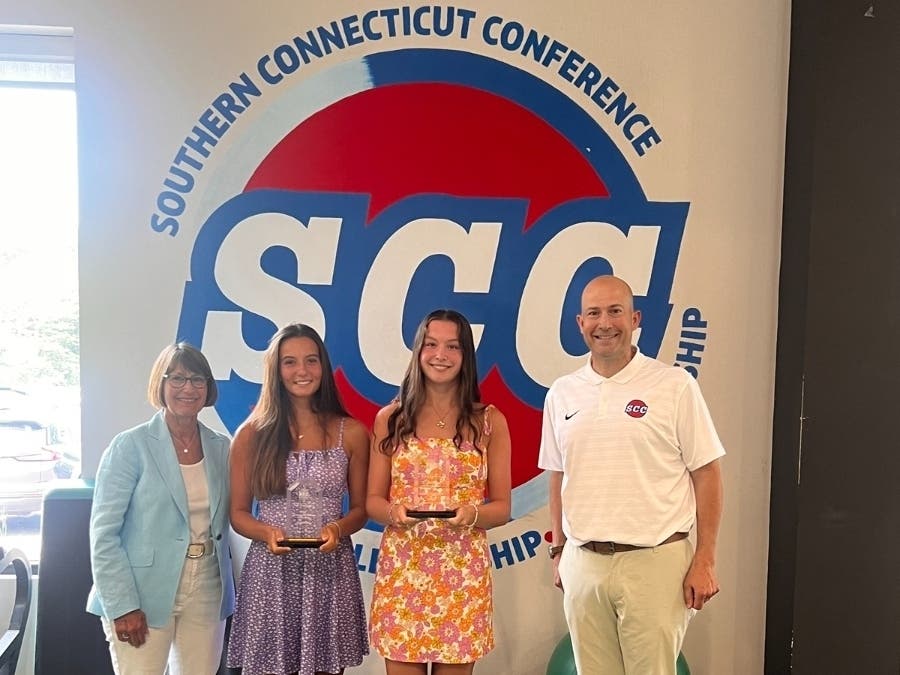 Pictured (from left to right): Susan Bader, CEO of Connecticut Orthopaedics; Lily Simons; Madden Evangeliste; Al Carbone, SCC Commissioner.