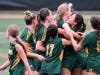 Hamden soccer players celebrate during Tuesday’s 2-0 victory over Notre Dame-West Haven at Hamden High School.